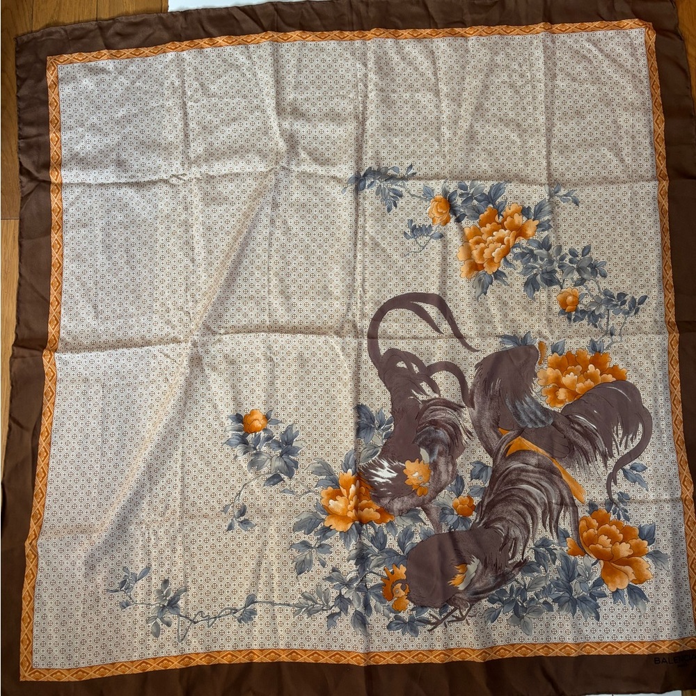 Balenciaga roosters floral silk scarf‎